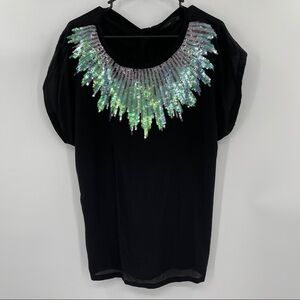 MM Couture 100% Silk Black Sequin Short Sleeve Top​